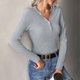 thumbnail image 2 of Tops de punto con cuello en V para mujer Otoño Invierno Clásico Casual Color puro Manga larga Tops de punto acanalado para fiesta Trabajo Salida Gris M, 2 of 6