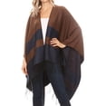 thumbnail image 3 of Sakkas Avi Women's Reversible Open Front Poncho Cardigan Ruana Cape Shawl W/Fringe - ColorBlockBlue - One Size Regular, 3 of 7