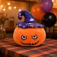 thumbnail image 4 of Halloween Plush Toys 7.87 Inch, Pumpkin Cushion, Spooky Cute Stuffed Pillow with Wizard Hat for Modern Farmhouse Room Decor (B), 4 of 8