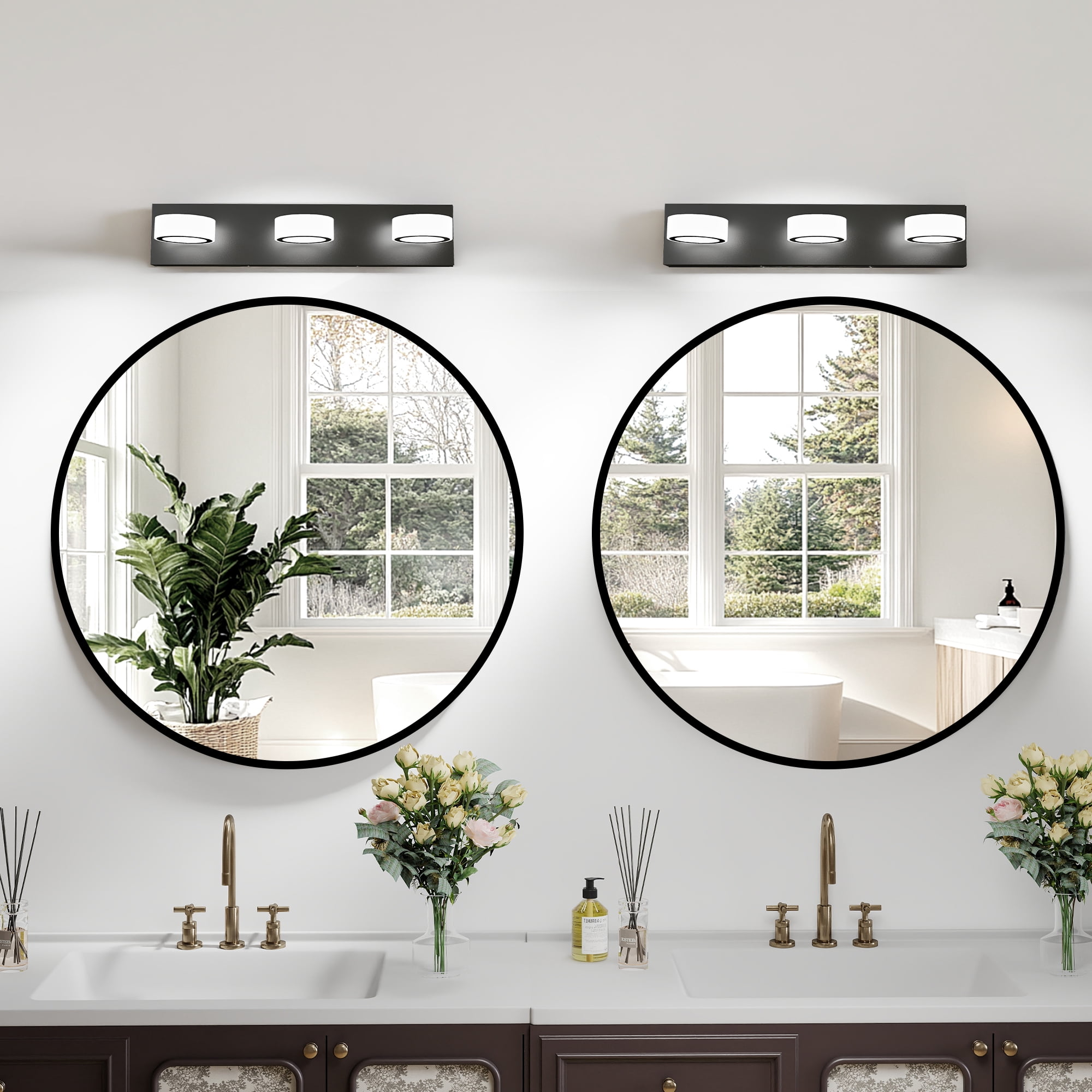 Jopath 21" 3-Light Bathroom Vanity Light, Modern Dimmable LED Round Acrylic Wall Mount Lighting Fixture for Bathroom Vanity Mirror Black