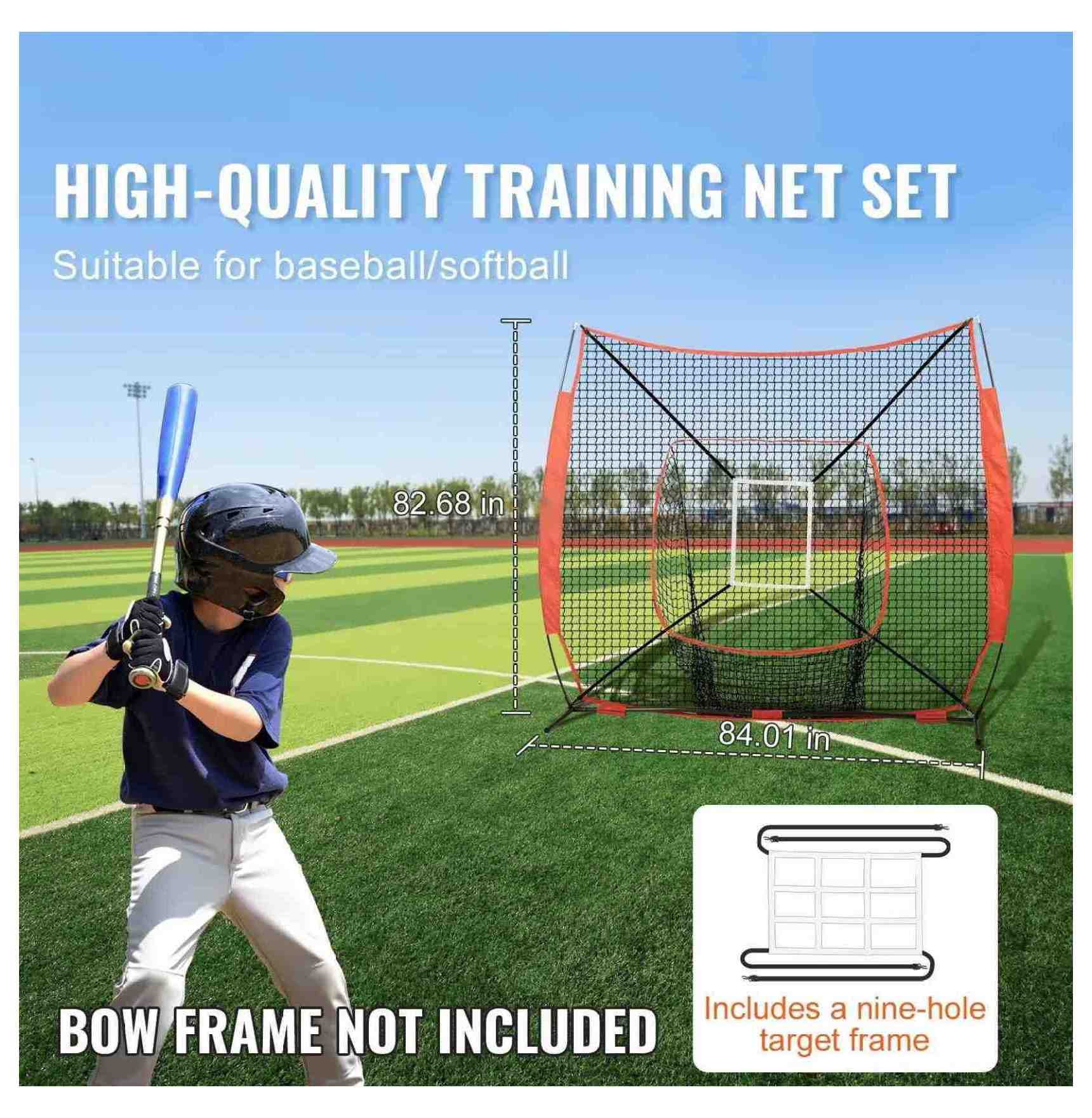 7x7 Baseball Softball Net, Training Net for Hitting, Pitching & Catching, Portable Backstop with Strike Zone, Replacement Net for Baseball Equipment