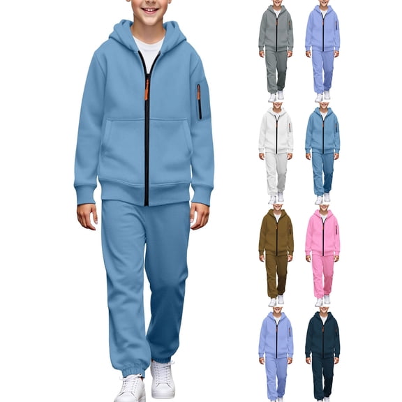 Boys Sweatshirt and Pants Set Fleece Lined Long Sleeve Zip Hoodie Jogger 2 Piece Outfit for Kids 4-15 Years