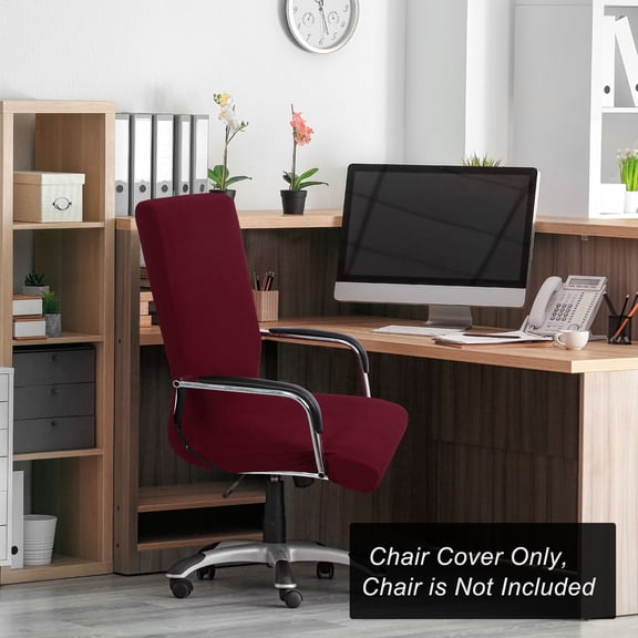 PiccoCasa Stretchable Office Chair Cover Jacquard Stripe Computer Chair Cover, Large Burgundy
