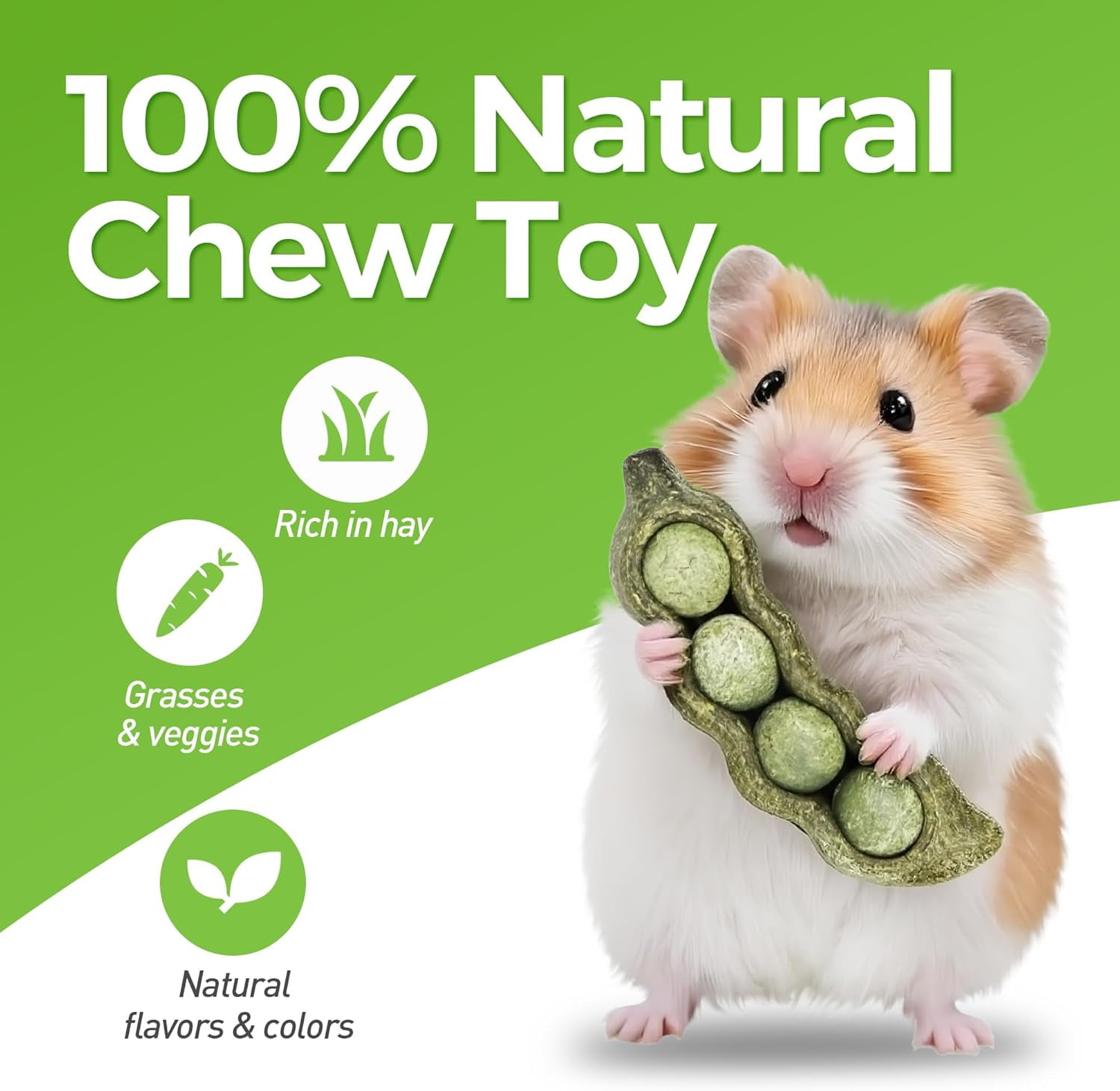 3PCS Guinea Pig Chew Toys, Prevent Teeth Overgrowth, Natural Vegetables and Timothy Grass, Hamster Chew Toys, Guinea Pig Toys, Chinchilla Toys, Peapod-Shaped