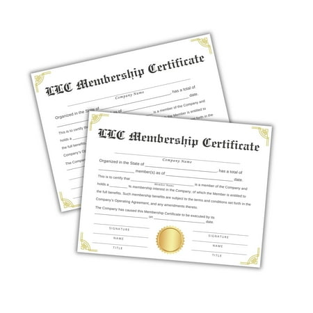 LLC Membership Certificates of Ownership Official 6pk 8.5x11 on Linen Corporation Members Stock Limited Liability Company to Frame Short Form