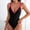 C_ Black, variant on Contrast Binding Double Strap One Piece Swimsuit, V Neck with Full Coverage for Water Sports Black L