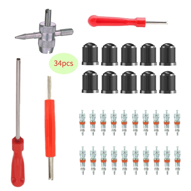 34 Pieces/Set Universal Car Valve Spare Parts Core Remover Motorcycle Bike Scooter Portable Removal Tool Assortment Automotive Tools