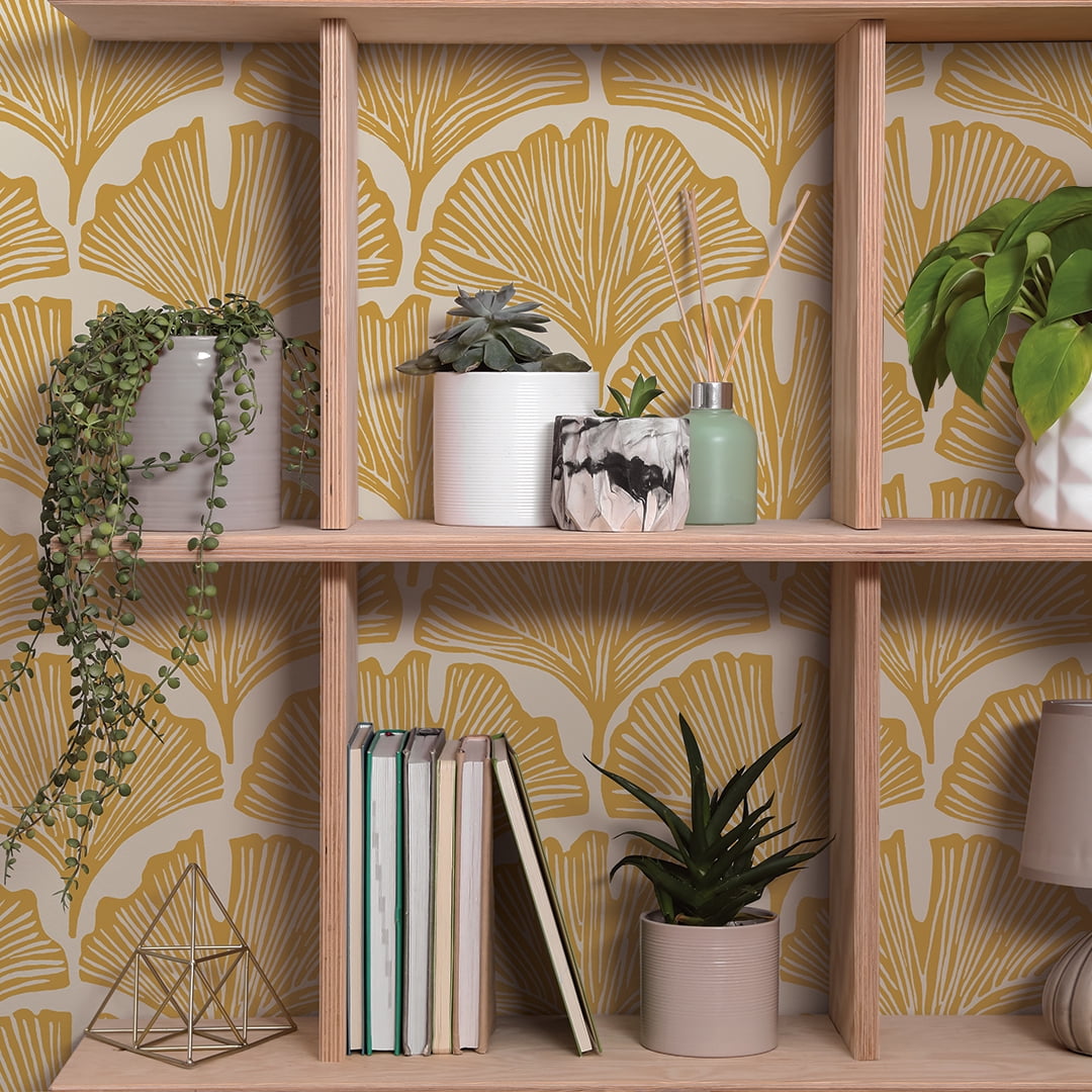 Tempaper x Novogratz Feather Palm Yellow Peel and Stick Wallpaper Yellow, 20.5" x 9'