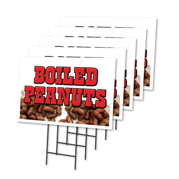 BOILED PEANUTS 5 Pack Of 18" x 24" Yard Sign & Stake | Advertise Your Business | Stake Included Image On Front Only | Made in The USA