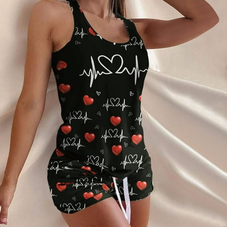 

MRULIC pants for women Women Sleepwear Tank Short Pajama Sets Women s Shorts Suit Black + L