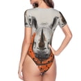 thumbnail image 4 of Daiia Polka Dot Rhino Welcome print Women's Crew Neck Short Sleeve Bodysuit Fashion Tops Fit Casual Basic Extender Bodysuit-Small, 4 of 9
