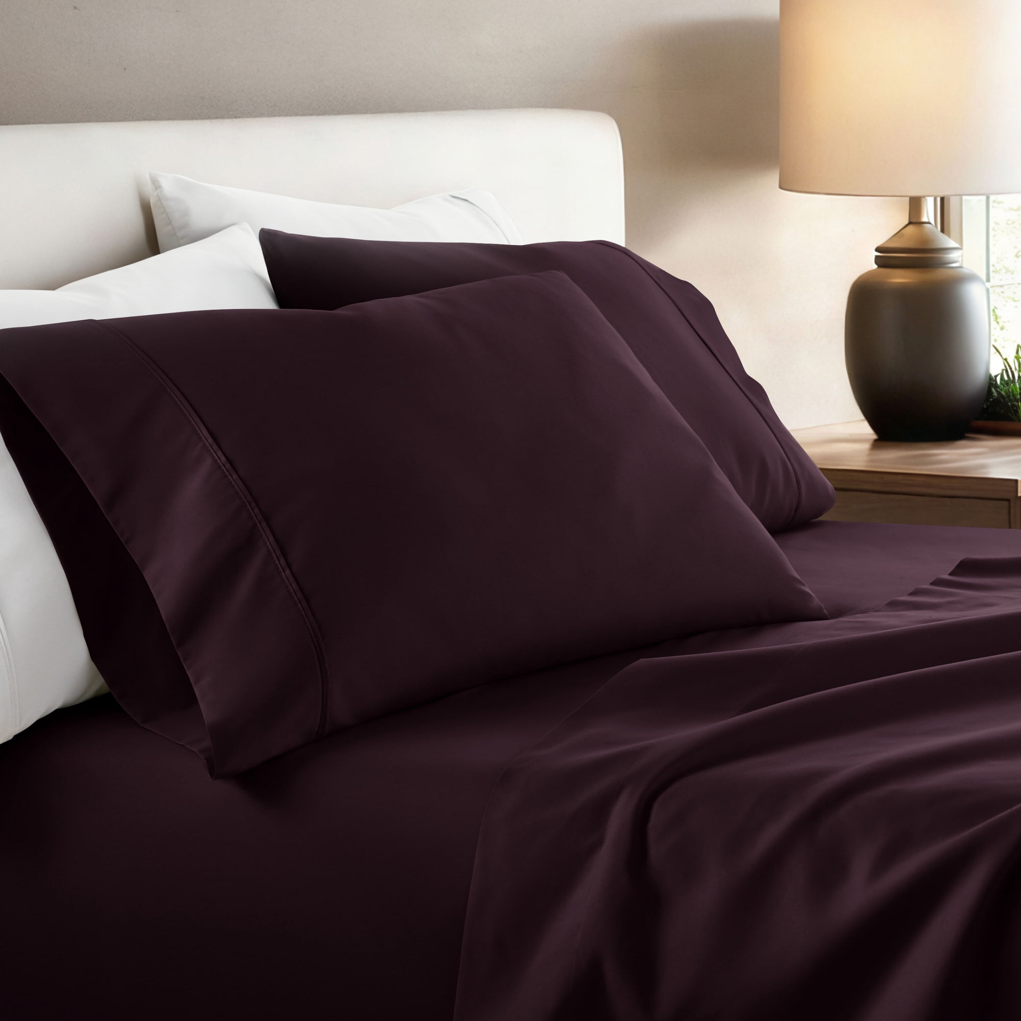 Noble Linens 2 Piece Pillow Case Set, Purple, King