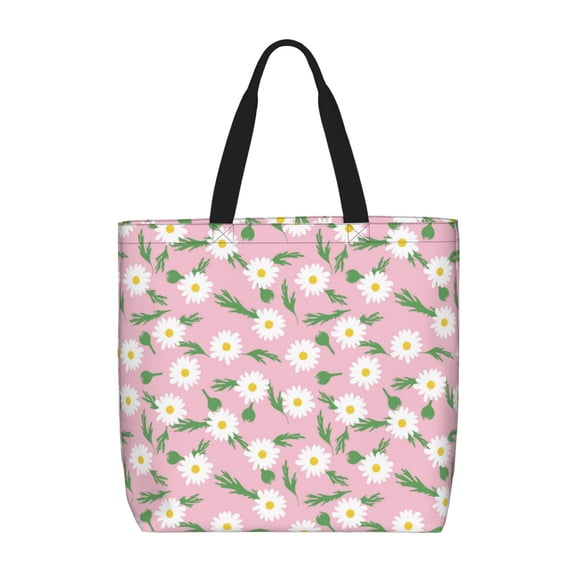Honeii Daisies Flowers Print Tote Bag, Reusable Grocery Shopping Bag,Shoulder Bag with Inner Pocket