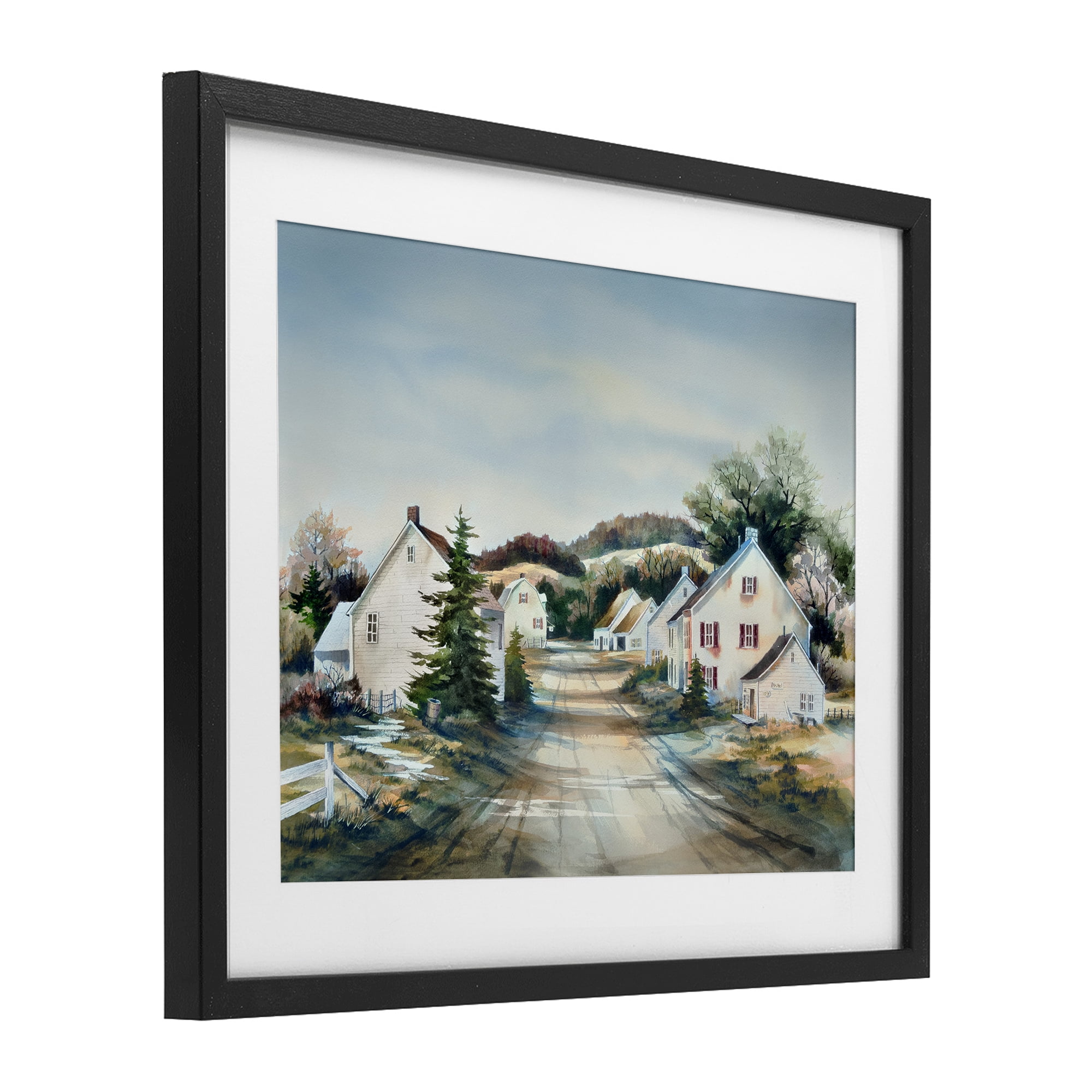 Stupell Industries Tranquil Village Road & Houses Black Framed Print Under Glass, design by Owen Wexler