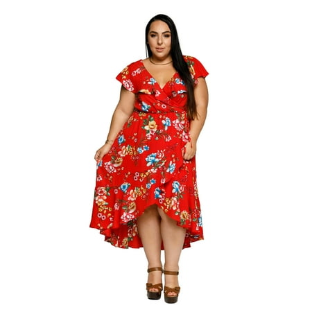 Print Surplice Dress - Xehar Women's Plus Size Floral Print Surplice Wrap Casual Dress