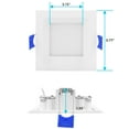 thumbnail image 5 of Luxrite 3 Inch Ultra Thin Square LED Recessed Lighting, 8W, 5CCT Color Selectable 2700K-5000K, 540 Lumens, Wet Rated, ETL, Baffle Trim, 5 of 7