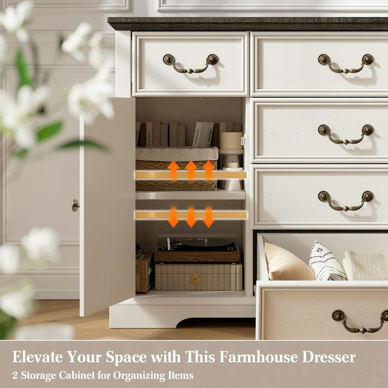 EnHomee 6 Drawers Dresser with Barn Door,Wooden White Dressers for