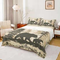 Homewish Woodland Animal Bear Bed Sheets,Rustic Farmhouse Cabin King Sheets,Beige Green Sheet Set For Men Women,Super Cozy Room Decor,4 Pieces