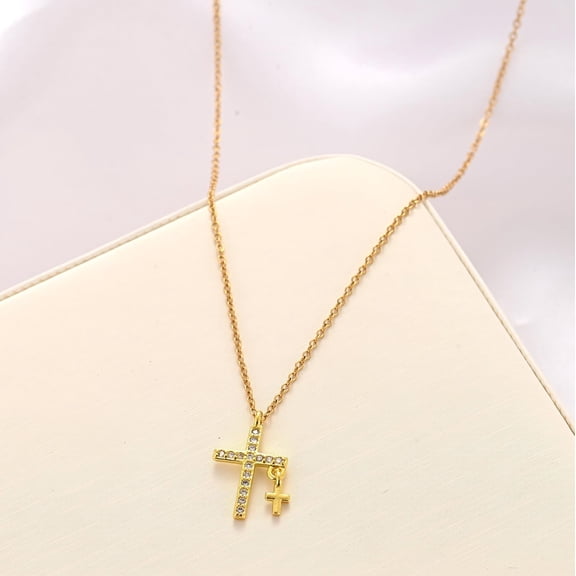 SKQIT Gold Cross Necklaces for Women Trendy,Dainty Gold Necklace 14K Gold Plated Cross Pendant Necklace With Zircon Small Cute Gold Necklace Simple Cross Necklaces Charm Gold Jewelry for Women