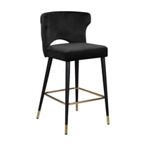 Maykoosh Old World Charm Contemporary Velvet Upholstered Counter Height Stool with Gold Tipped, Black Metal Legs, 22" W x 19" D x 38.5" H, Set of 2-Color:Black