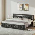 thumbnail image 7 of 4 EVER WINNER King Bed Frame, Upholstered Platform Bed Frame with Headboard and Footboard, Diamond Headboard and Footboard Design, Gray, 7 of 7