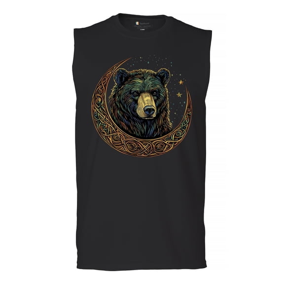 Celtic Moon Bear Muscle Shirt Mystical Forest Animal Wildlife Nature Spiritual Celestial Lunar Viking Valhala Men's