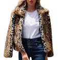 thumbnail image 2 of Women Cheetah Leopard Print Lapel Fleece Jacket Fall Winter Long Sleeve Soft Plush Outerwear Coat Apparel Clothing A L, 2 of 5