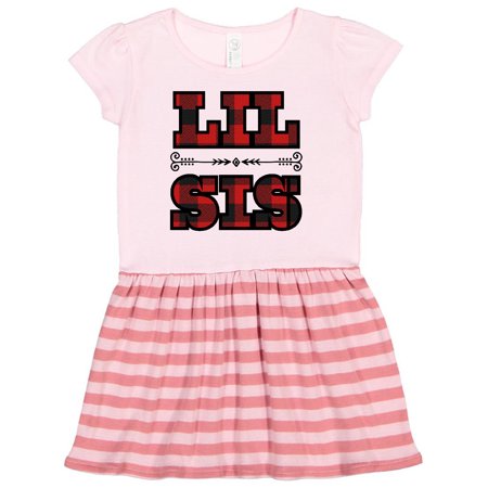 

Inktastic Lil Sis Buffalo Plaid Sister Gift Toddler Girl Dress