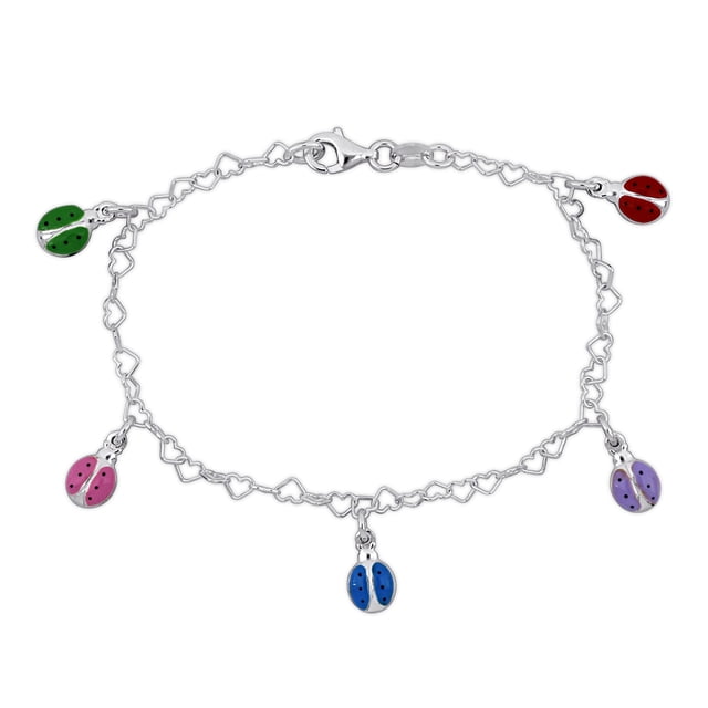 Miabella Bracelet Breloque Ladybug en Émail Multicolore en Argent Sterling