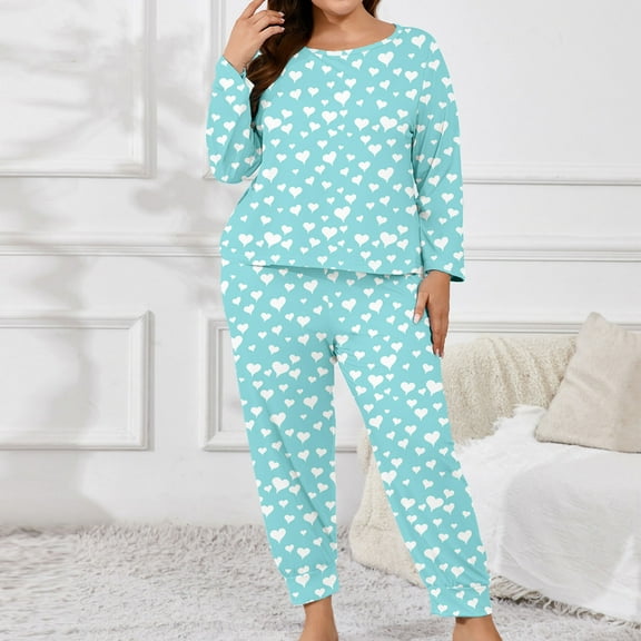 CaiJunJia Plus Size Pajama Sets for Women Cute Printed Long Sleeve Nightwear Top and Pants Loungewear Soft Sleepwears