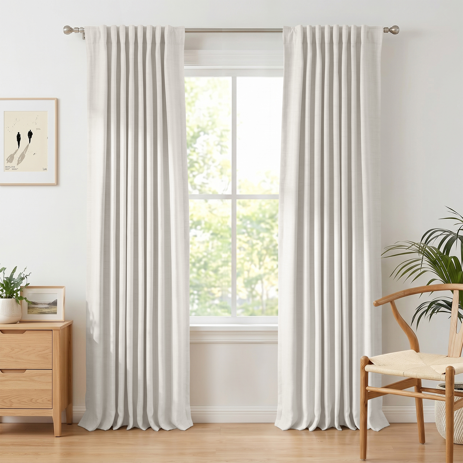 100% Blackout Faux Linen Curtains for Livingroom Bedroom,2 Panels Set,Thermal Insulated,With Free 20 Ring Clips - Beige, W50 X L63