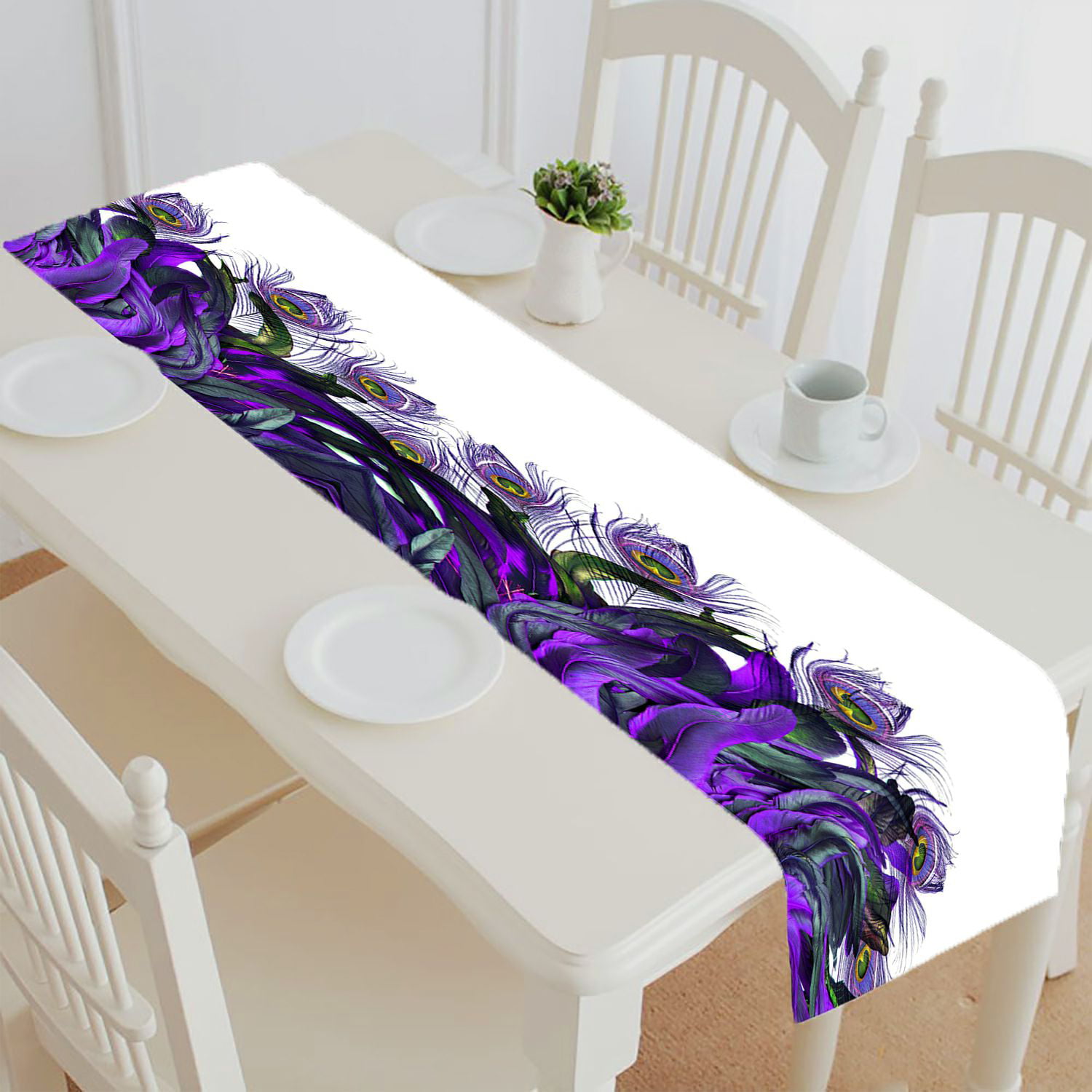 Polyester Rectangle Table Cloth for Wedding Kitchen Party Dining Home Decor Oarencol Peacock Tropical Japanese Flowers Tree Spring Table Runner 13x70 inch Double Sided