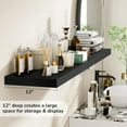 thumbnail image 6 of Floating Shelves - 12 Inch Rustic Wooden Wall Shelves - Extra Deeper & Thicker Wall Mounted Storage Shelf for Living Room, Kitchen, Farmhouse - 55" W x 12" D x 1.8" H - Rustic Black, 6 of 14