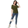 thumbnail image 3 of Women's Dolman Top Boat Neck Comfortable Short Sleeve Solid Gentle Tees Casual T Shirt with Side Shirring Detail, 3 of 7
