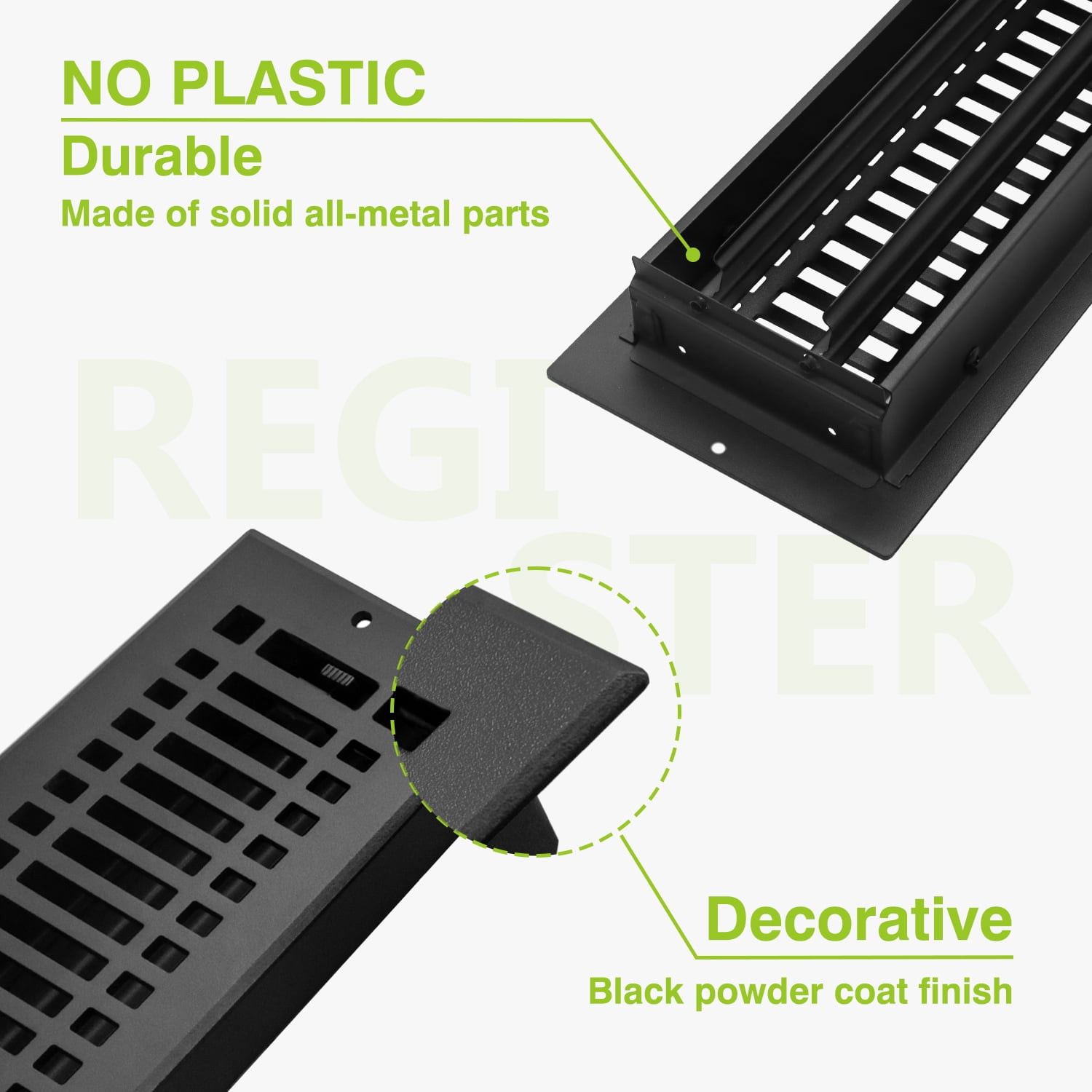 Naiture Stainless Steel Wall Register, Heavy Duty Rust-Resistant Air Vent Cover, Metal Damper or Lever, Contemporary Style Grate Wall Vent, Duct Size 4" X 10", Black Finish