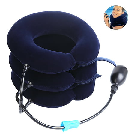 Pretty See Cervical Neck Traction Device Inflatable Neck Brace Neck Pillow for Neck Headache Back and Shoulder Pain Relief, Full Cashmere 3 Tubes, Navy (Best Pillow For Neck Pain And Headaches)
