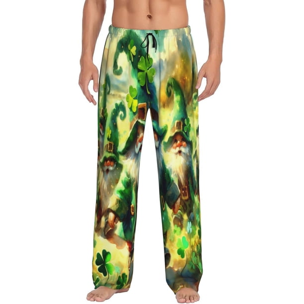 Balery st. patrick’s day gnomes Pantalones de pijama para hombre, pijama ultraligero, pantalón de descanso-3X-Large