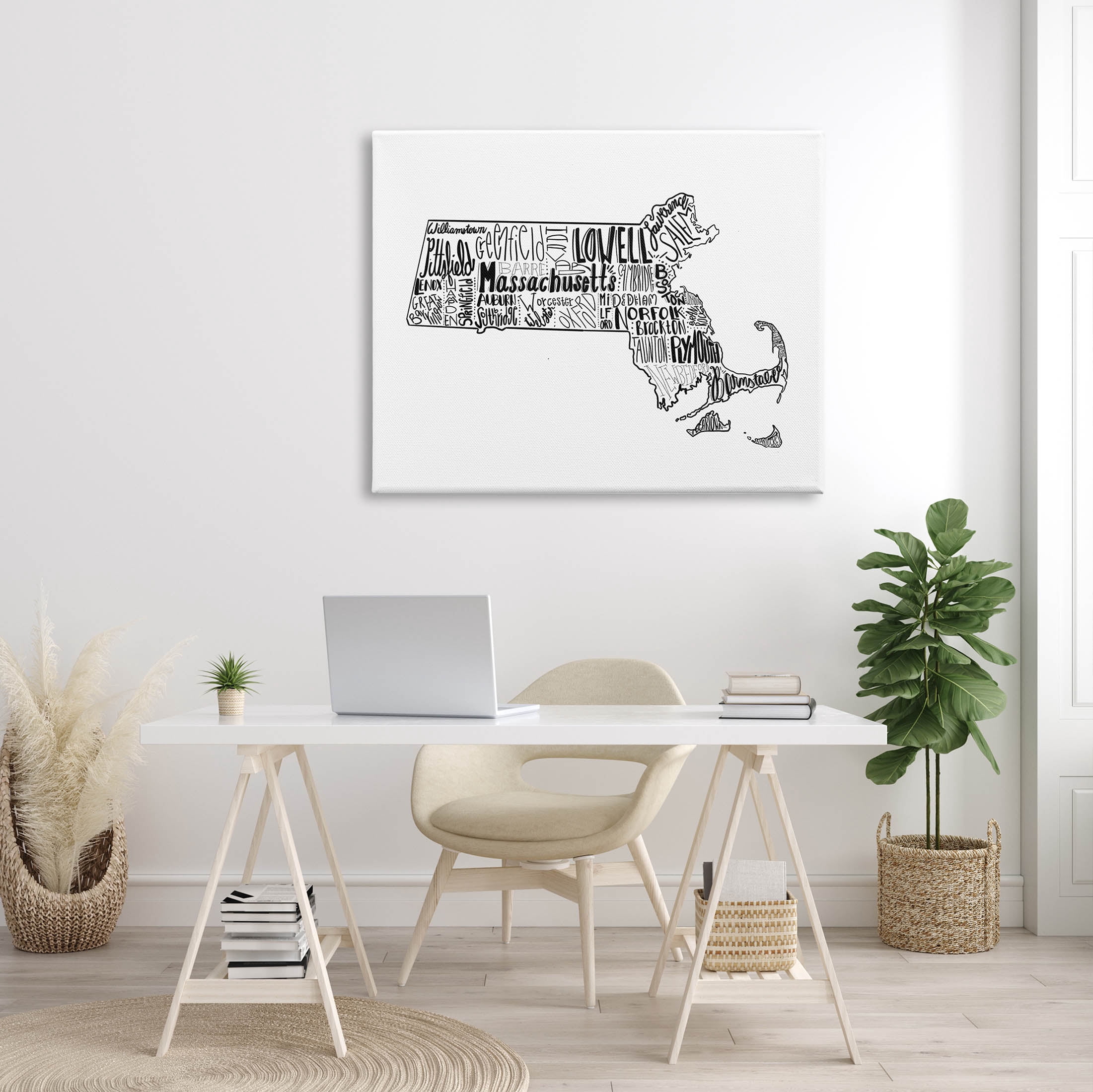 Stupell Industries Massachusetts State Cities Typography Graphic Art Gallery Wrapped Canvas Print Wall Art, Design by The Saturday Evening Post