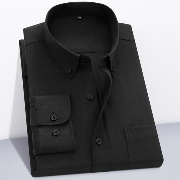Blusa y camisa de manga larga con cuello vuelto para hombre, camisa informal de negocios a la moda con botones de color liso y cómoda, top de algodón para hombre