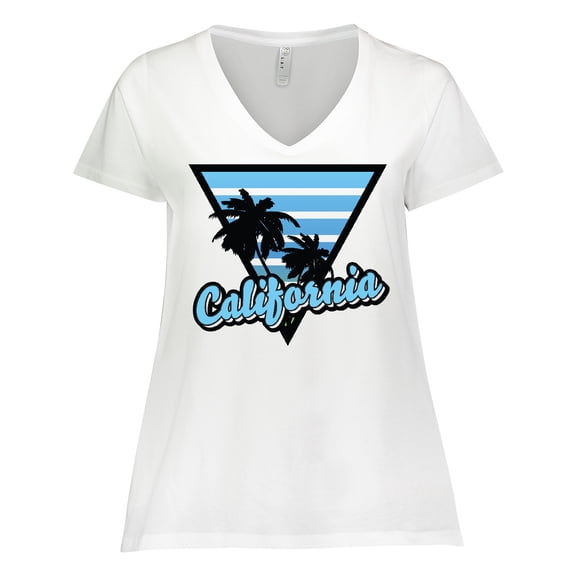 Inktastic California with Triangle and Palm Trees in Blue Women's Plus Size V-Neck T-Shirt