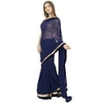 thumbnail image 2 of Atasi Solid Navy Blue Sari Designer Georgette Saree With Unstitched Blouse Piece, 2 of 7