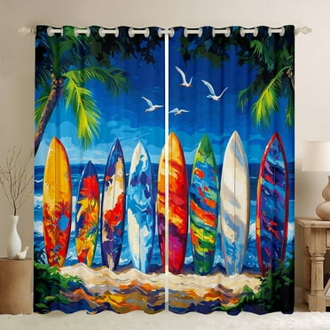 Erosebridal Teen Ocean Life Curtains for Living Room,Sea Surfing 30%-50% Blackout Curtains Set of 2 (38x45),Marine Room Decorative