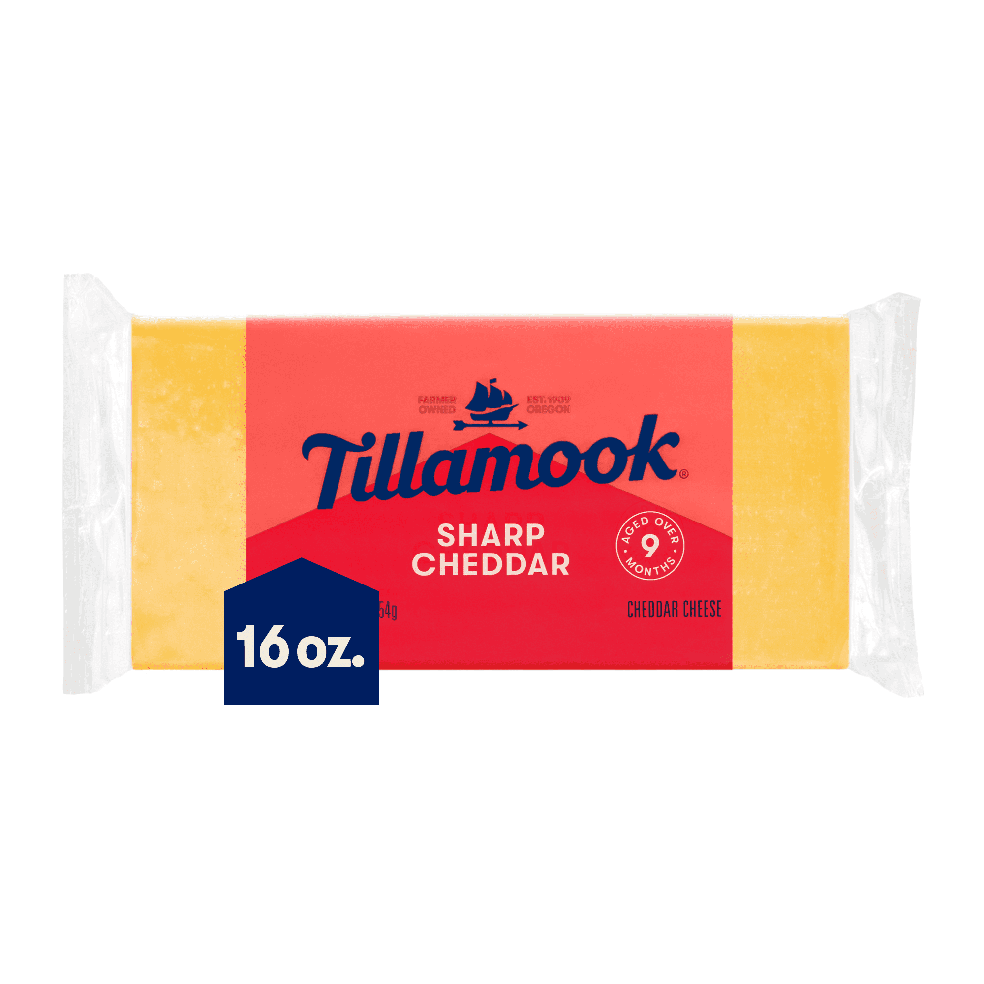 Tillamook Sharp Whole Cheddar Cheese Block, 16 oz (Aged 9 Months)
