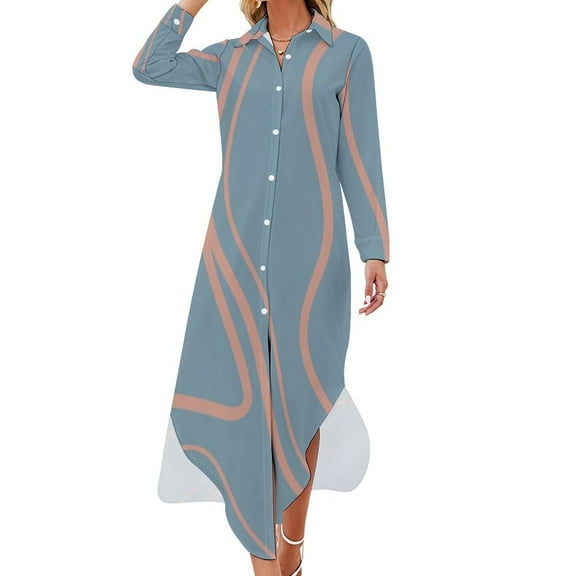 You Got Potential - Baby Blue Paisley Print Long Sleeved Shirt Dress summer dress woman trendy beach dresses beach dress