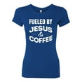 thumbnail image 2 of Fueled by Jesus and Coffee Funny Christian | Womens Inspirational/Christian Slim Fit Junior Tee, Royal, Large, 2 of 3