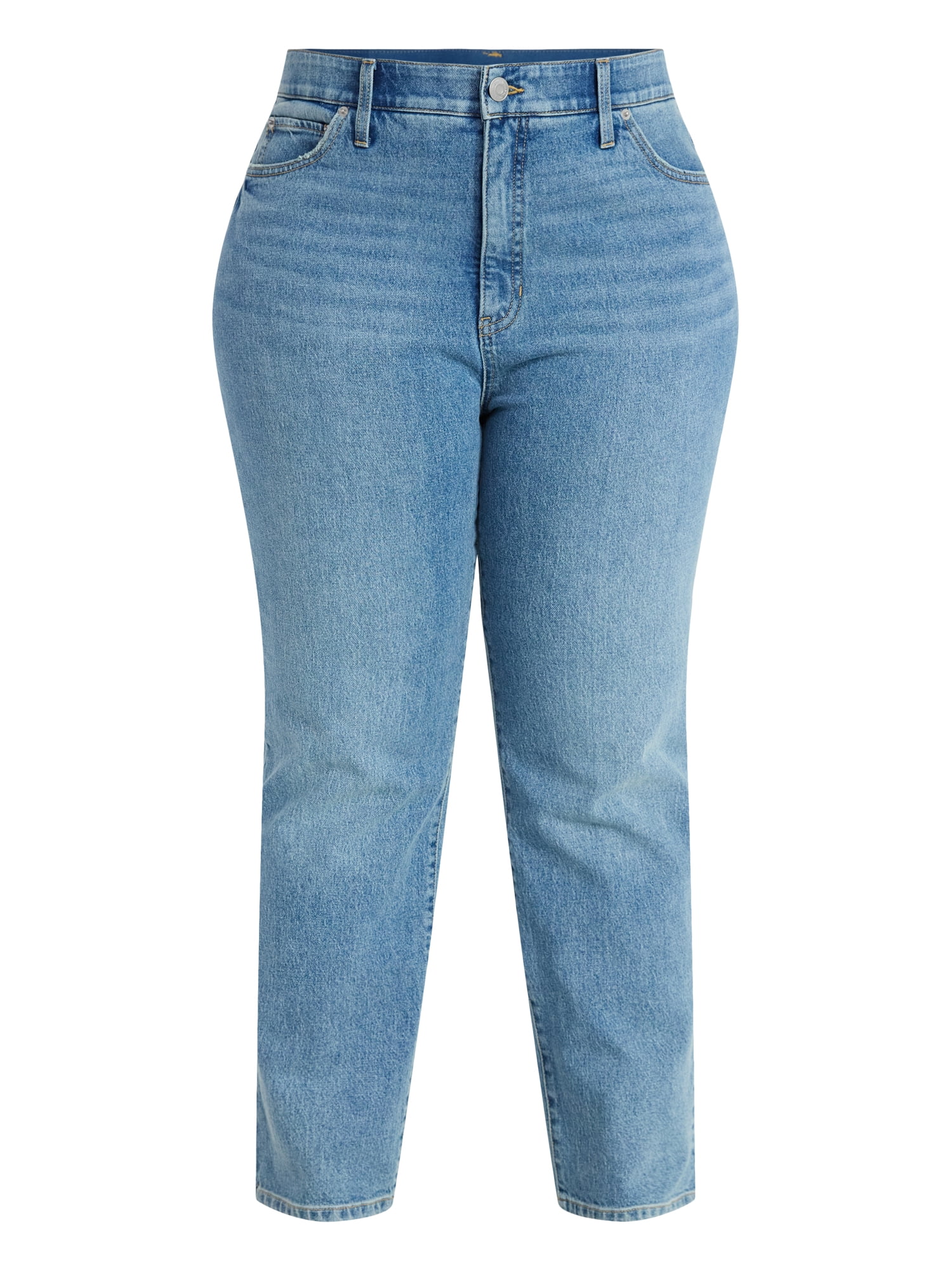 Terra & Sky Women's Plus Signature High Rise Straight Leg Jeans with Control Panel, Sizes 16W-28W