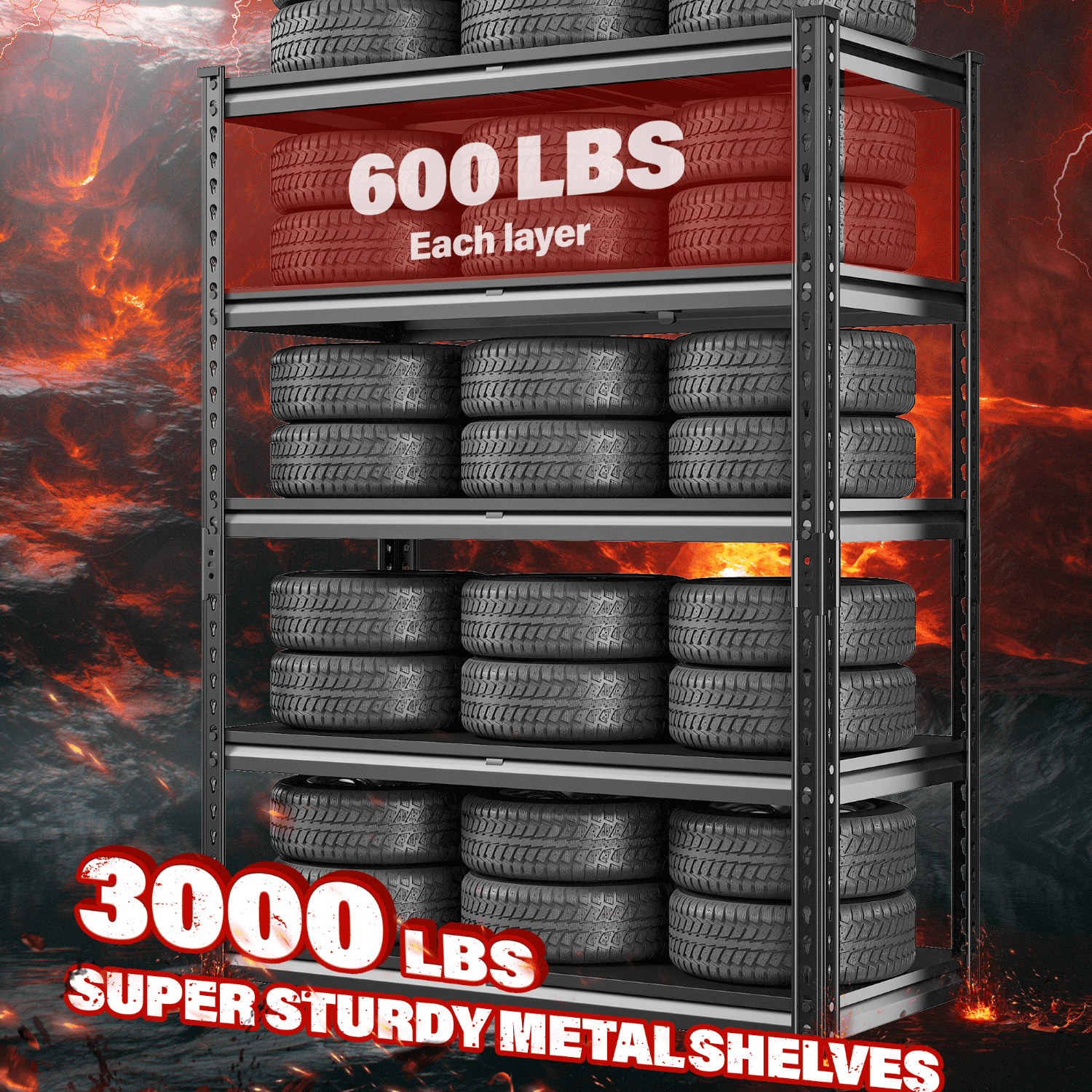 REIBII 3000 LBS Heavy Duty Storage Shelf for Garage Storage 72" Adjustable Metal Shelving Rack