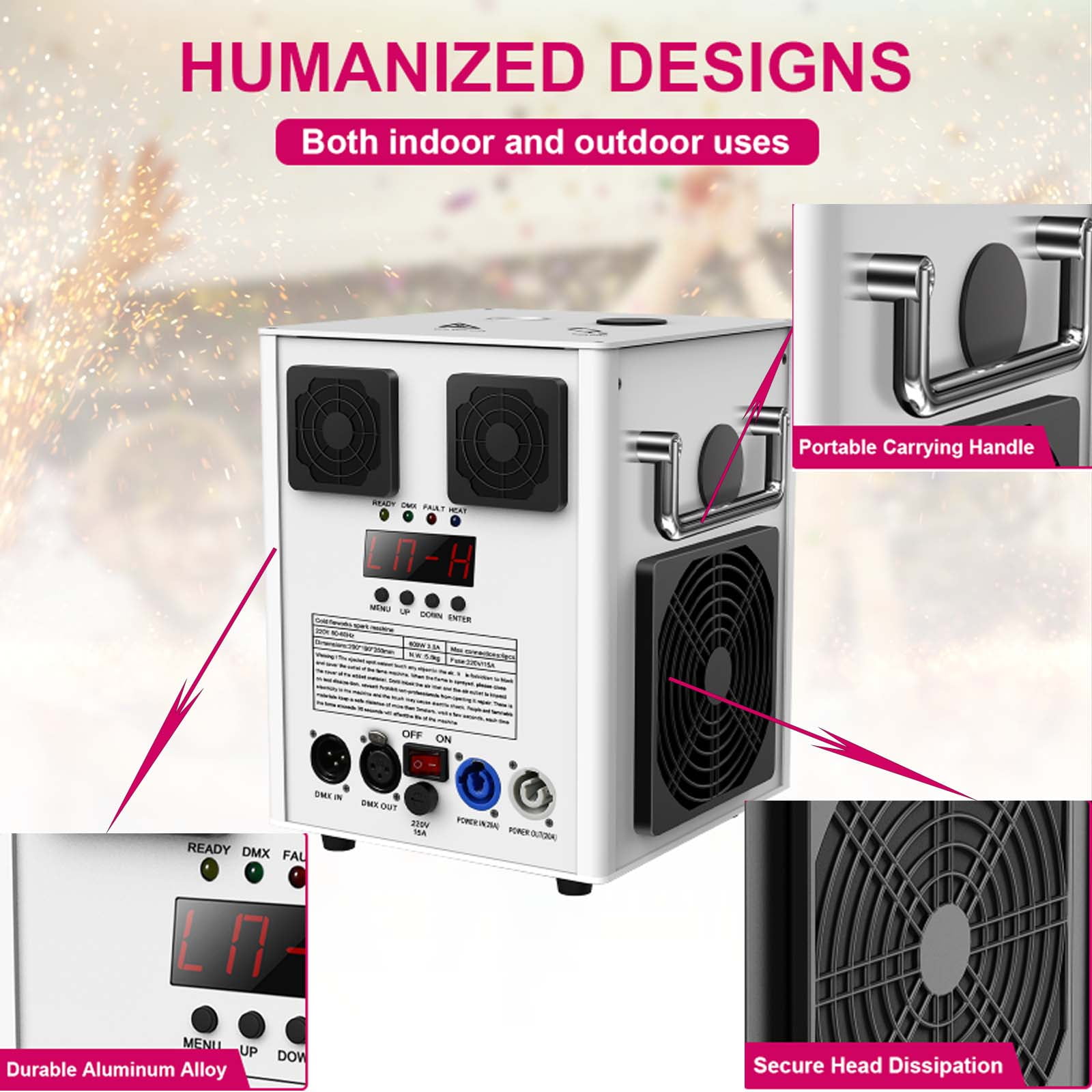 U`KING 700W Cold Spark Machine Sparklers Machine for Wedding DMX Firework Machine Smart Stage Special Effect Machine for Wedding DJ Party Disco, White