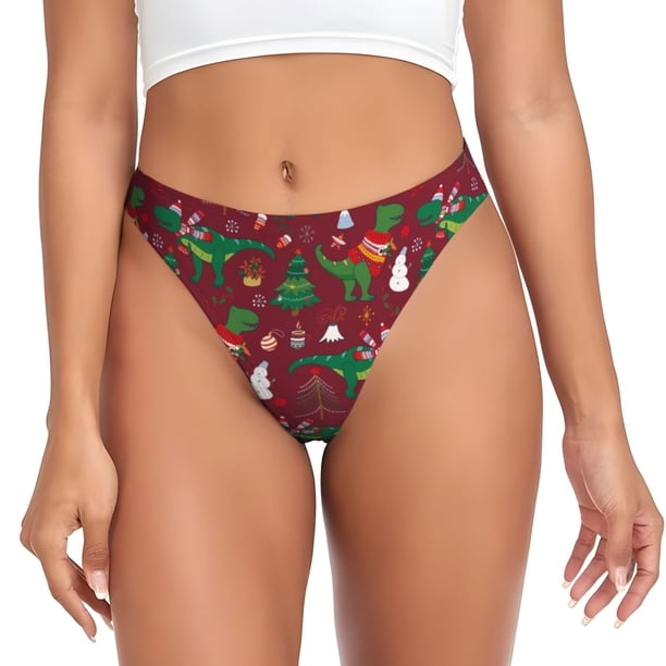 Balery Dinosaur Christmas Tangas de Algodón para Mujer con Estampado – Ropa Interior Sexy, Transpirable, G-string-4X-Large