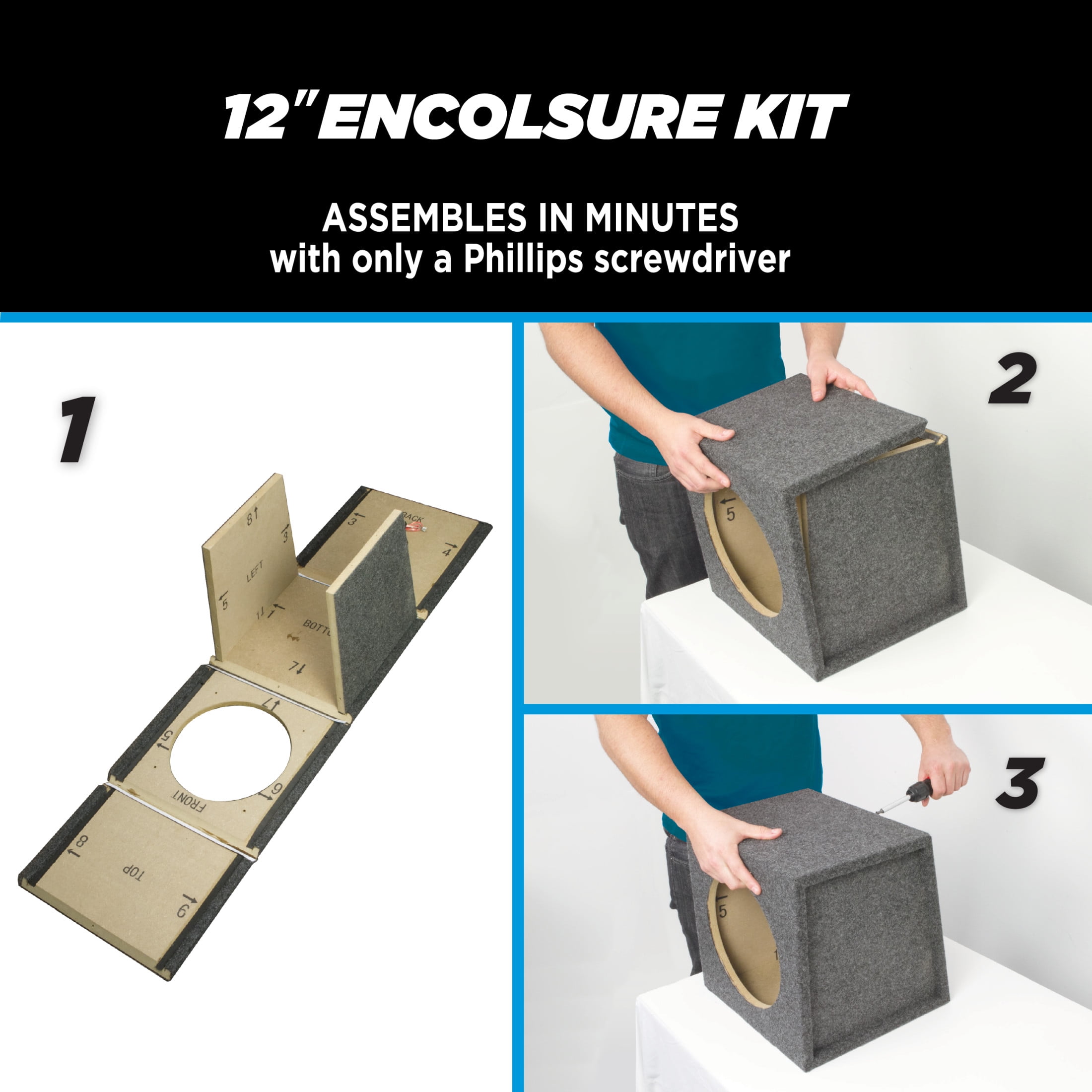 (2 pack) Scosche SE12KT-WM1SD 12 in. Single Car Subwoofer Cabinet Enclosure Box 16 x 17  x 20 in Gray Carpet